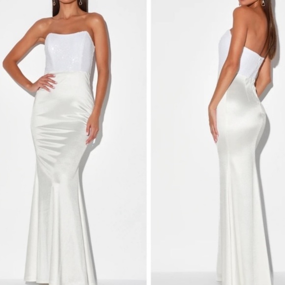 Lulu’s Play To Sequin White Strapless Maxi Dress Gown Small - Picture 1 of 13